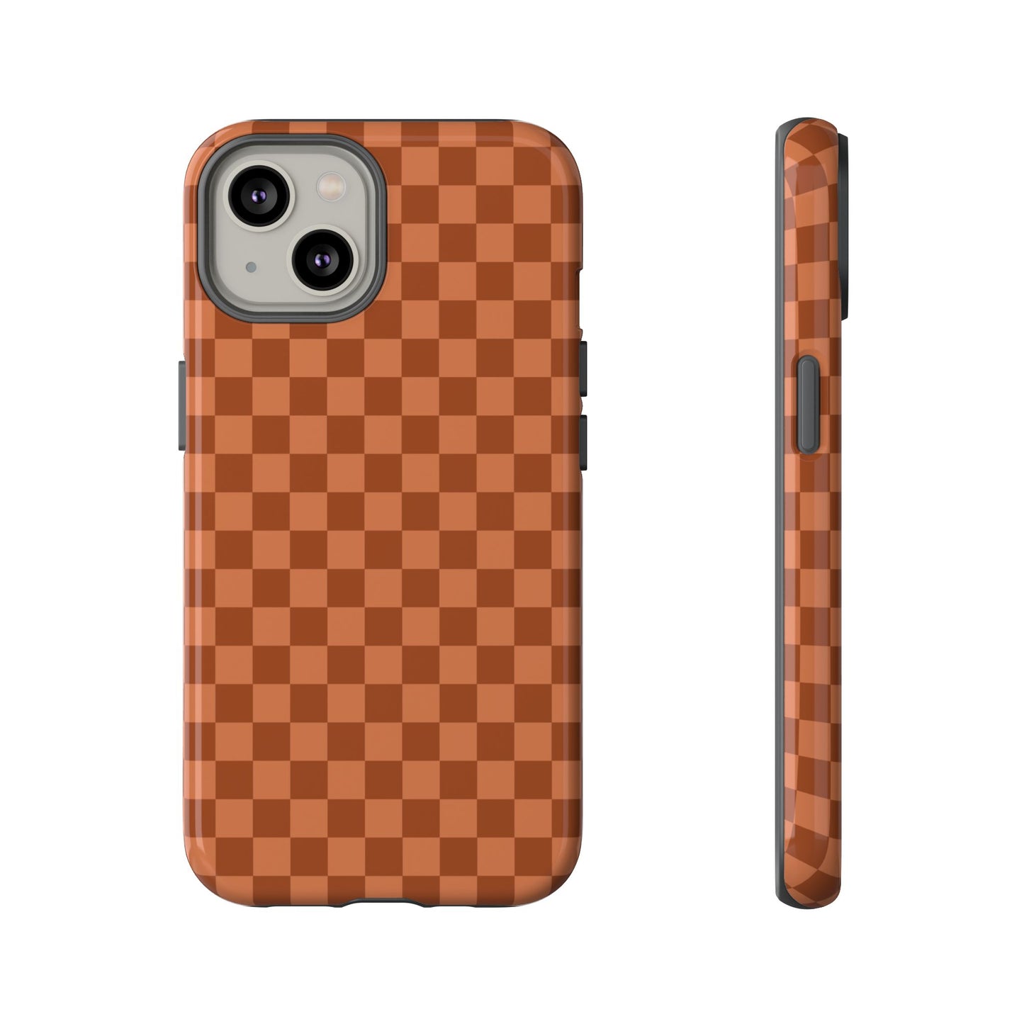iPhone 14 / Glossy Phone Case - ’Bold Brown Checkered Pattern’ Phone Case