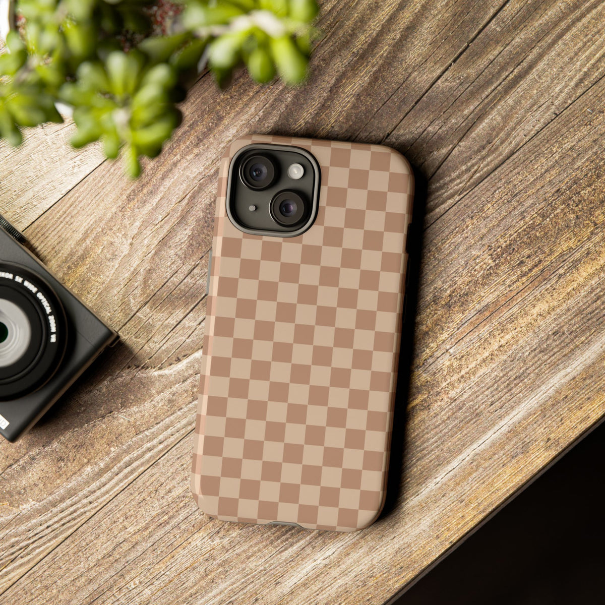 Bold Tan Small Checked Pattern Phone Case - Brown Phone Case