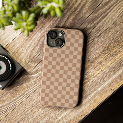 Bold Tan Small Checked Pattern Phone Case - Brown Phone Case