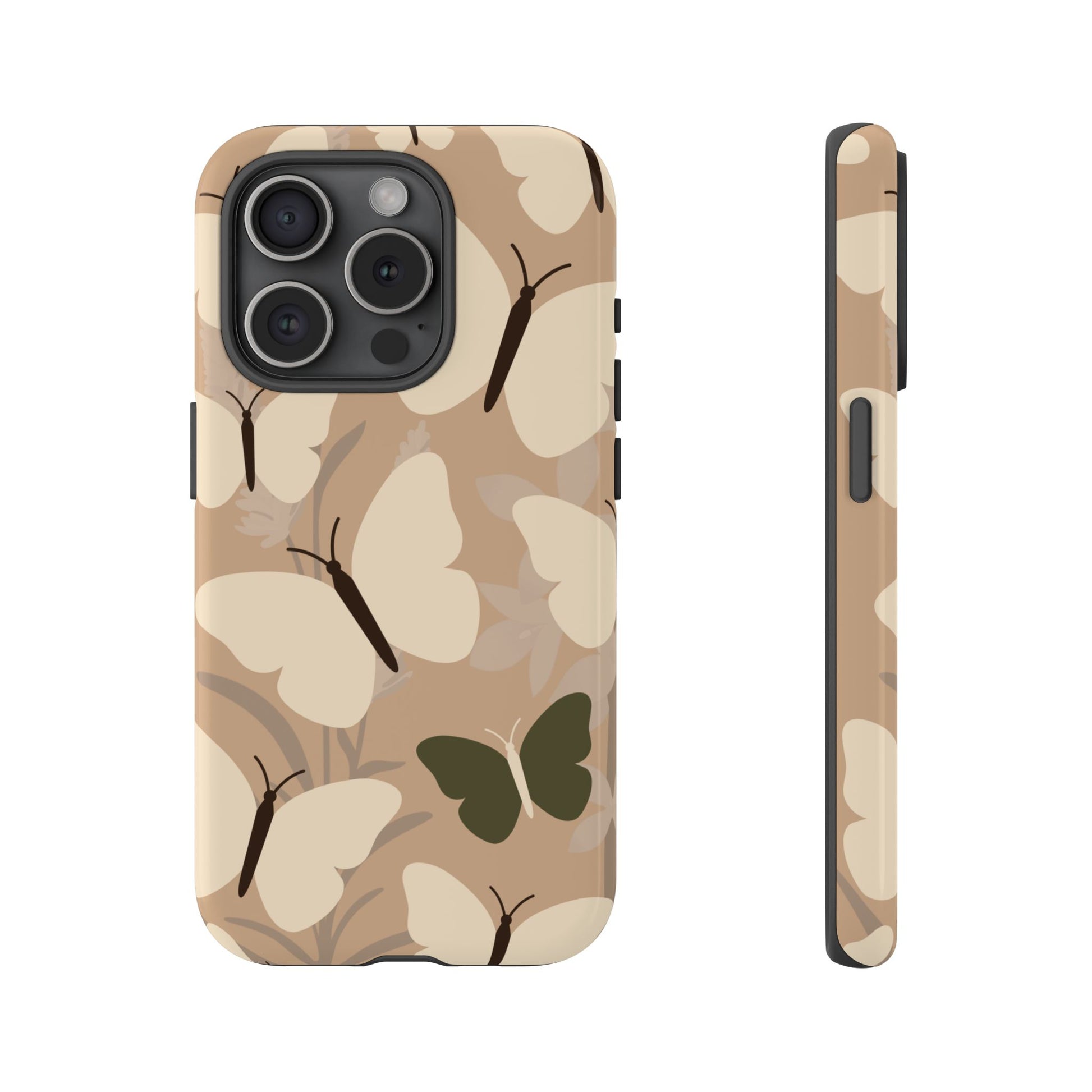 Minimalist Beige Butterfly Pattern Phone Case - Beige Phone Case - iPhone 15 Pro / Glossy