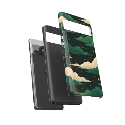 Illustrated Emerald Green Clouds & Stars Phone Case