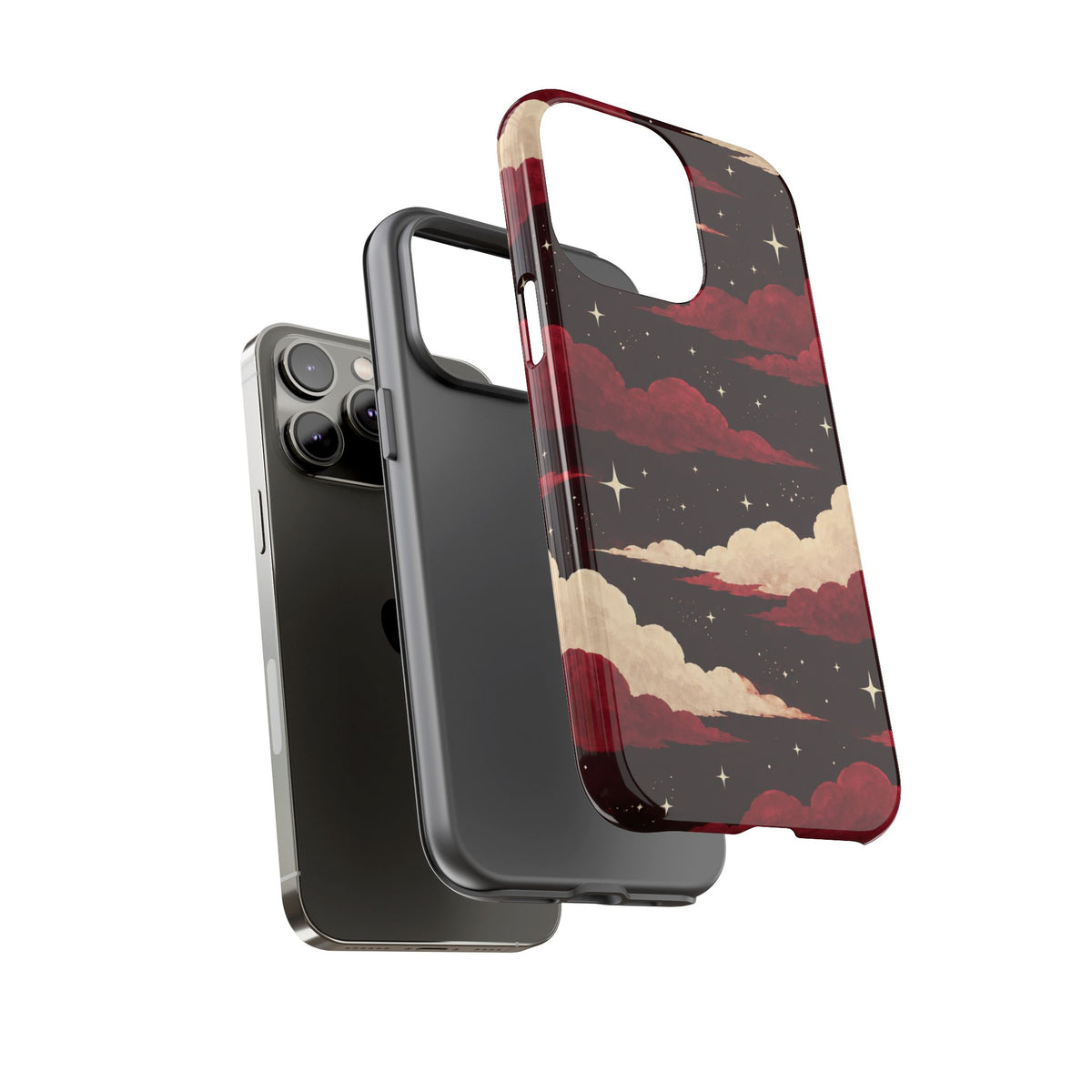 Illustrated Crimson Red Clouds & Stars Phone Case
