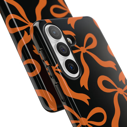 Bold Black and Burnt Orange Bow Pattern Phone Case - Black Phone Case