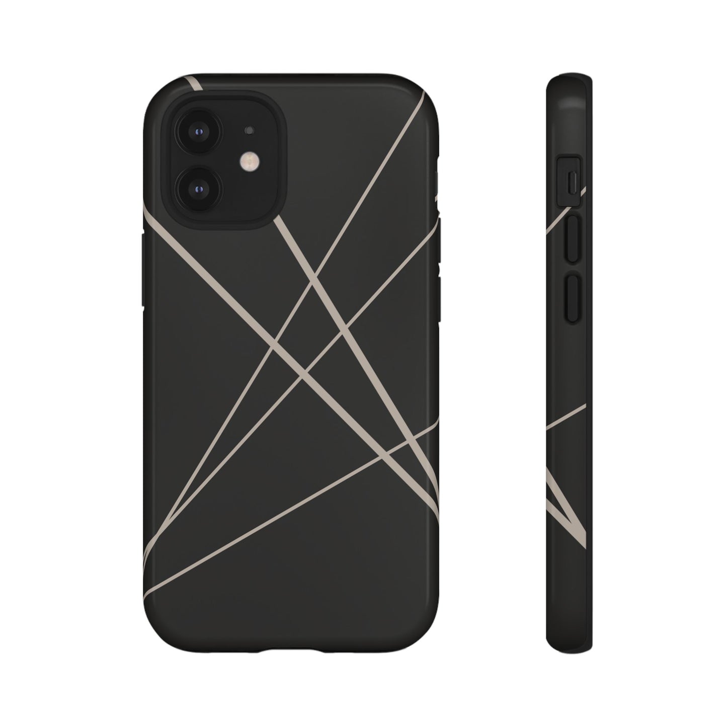 iPhone 12 Mini / Glossy Phone Case - Abstract Black with Grey Lines Phone Case