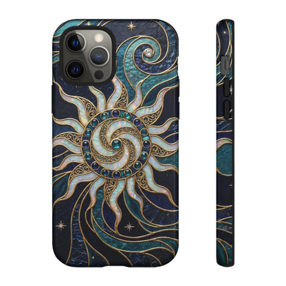 Elegant Teal & Gold Cosmic Sunburst Phone Case