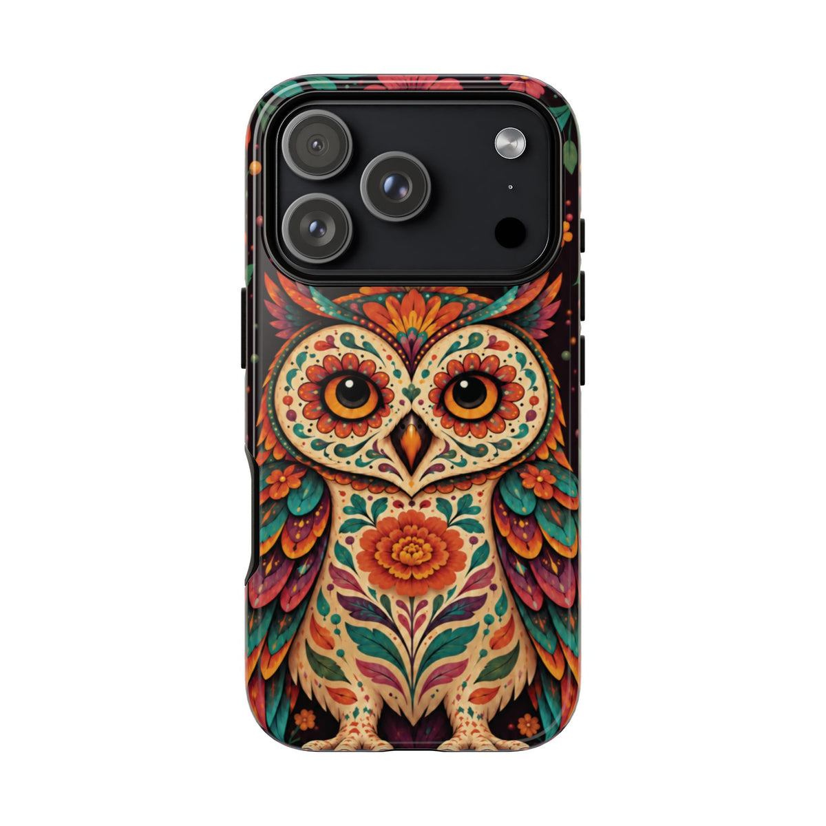 Vibrant Terracotta and Teal Calavera Owl Phone Case - Multicolor Phone Case - iPhone 18 Pro / Glossy