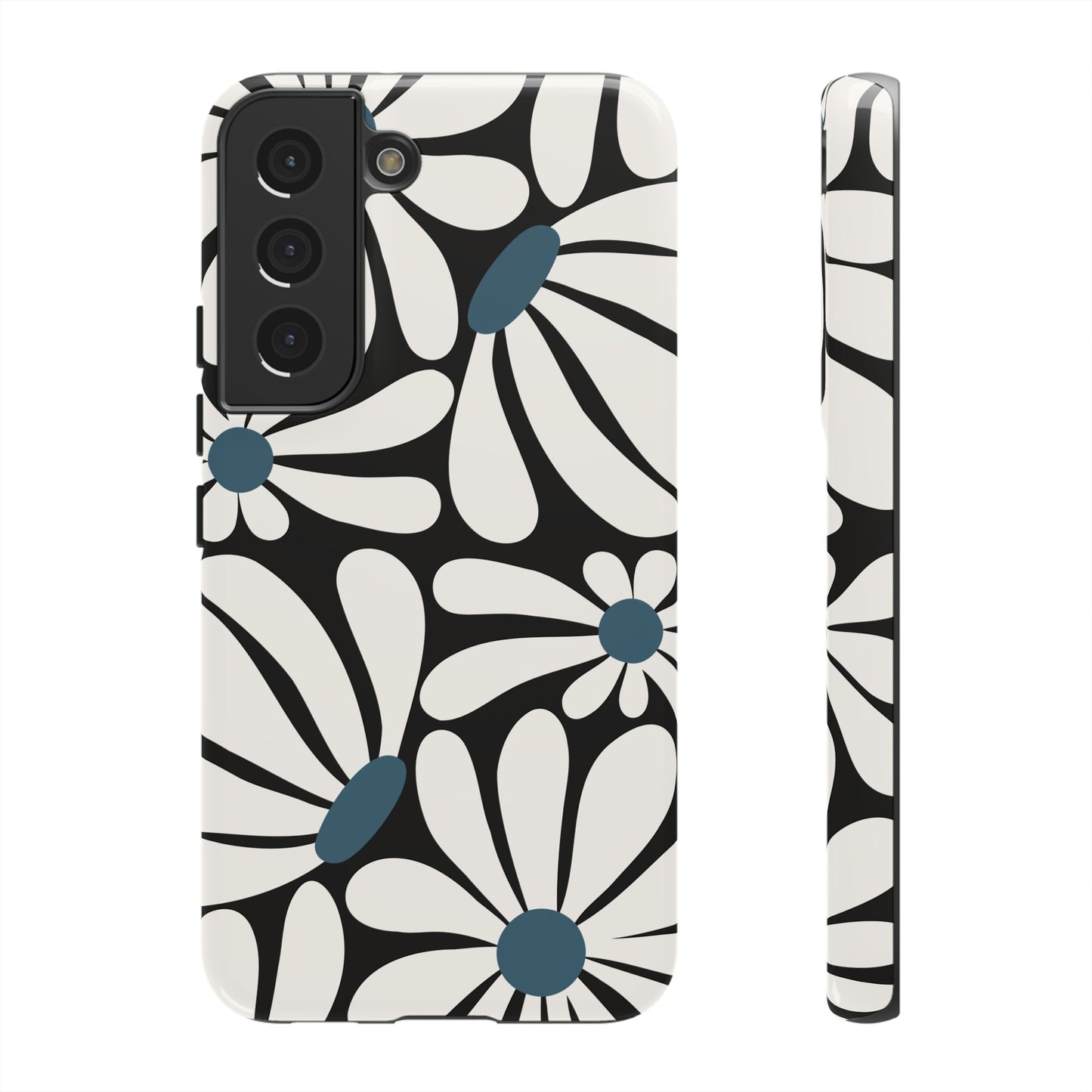Samsung Galaxy S22 / Glossy Phone Case - Retro Black Daisy Pattern Phone Case
