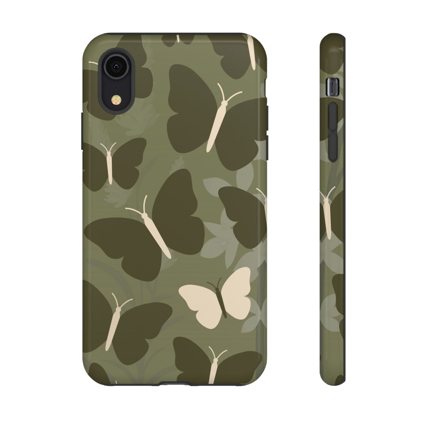 iPhone XR / Glossy Phone Case - Minimalist Olive Green Butterfly Pattern Phone Case
