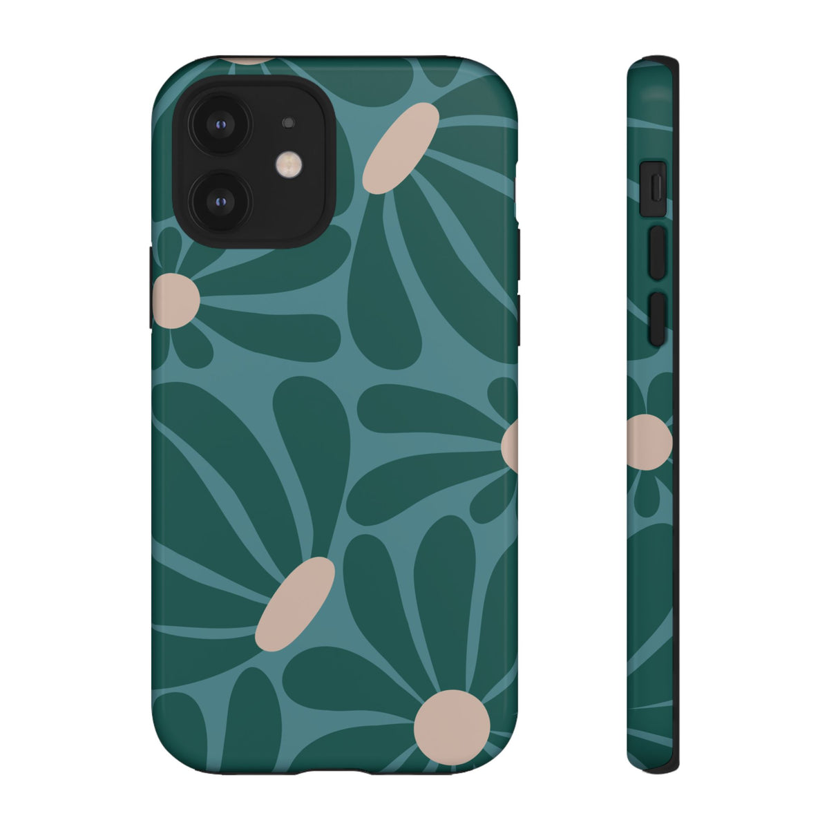 Retro Turquoise Daisy Pattern Phone Case - Green Phone Case - iPhone 12 / Glossy