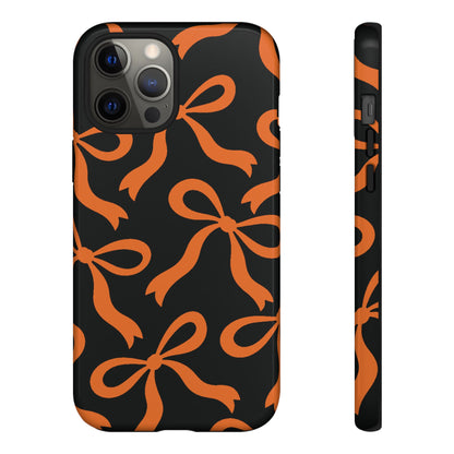 Bold Black and Burnt Orange Bow Pattern Phone Case - Black Phone Case - iPhone 12 Pro Max / Glossy