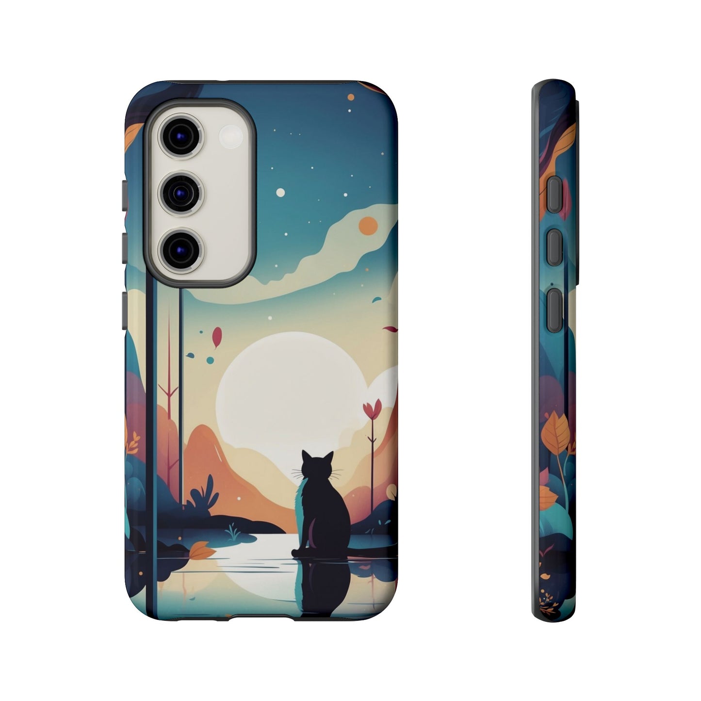 Samsung Galaxy S23 / Glossy Phone Case - Stylised Cat & Moon Design Phone Case