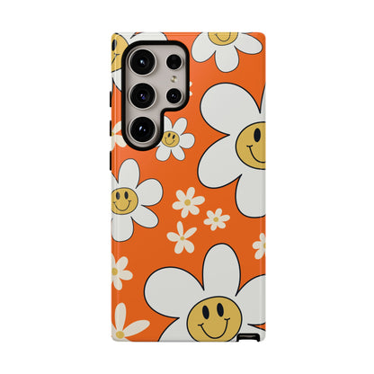 Fun Retro Daisy Pattern with Orange Background Phone Case - Orange Phone Case - Samsung Galaxy S24 Ultra / Glossy