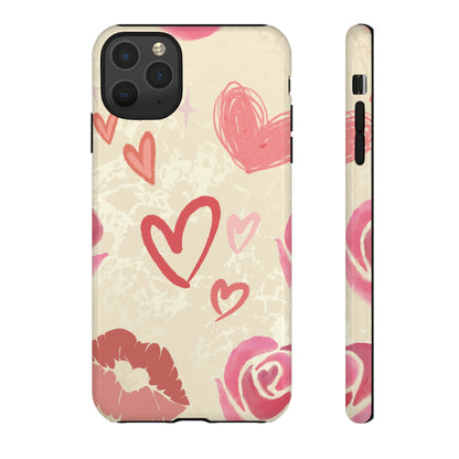 Cute Pink Heart & Rose Pattern Phone Case - Pink Phone Case - iPhone 11 Pro Max / Glossy