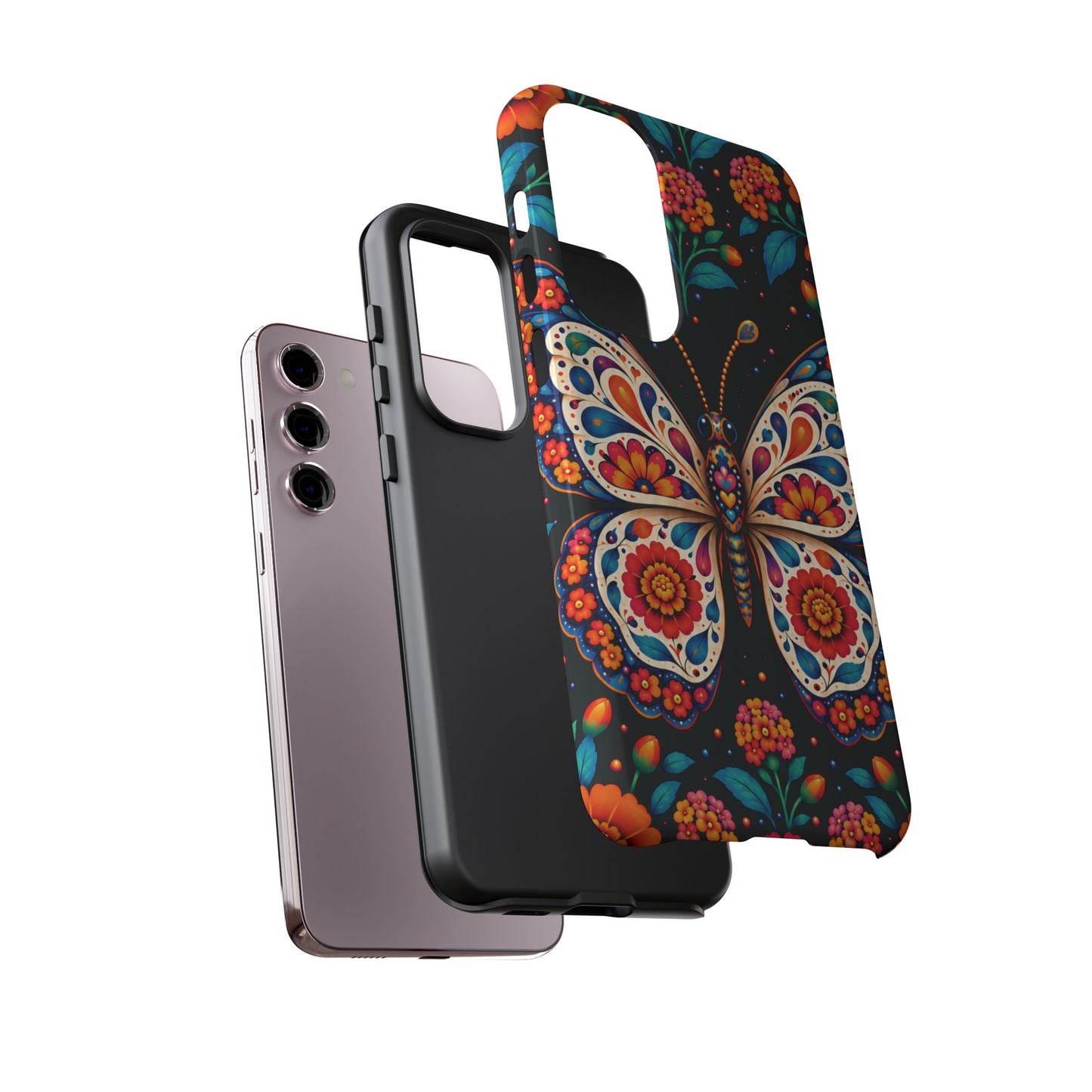 Vibrant Orange and Turquoise Calavera Butterfly Phone Case - Multicolor Phone Case