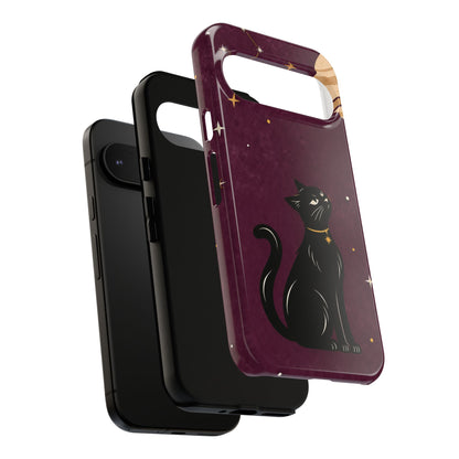 Whimsical Plum Celestial Black Cat Phone Case