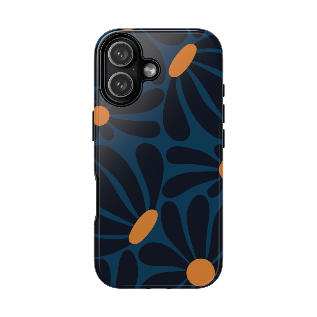 Dark Blue & Orange Daisy Pattern Phone Case - Blue Phone Case - iPhone 17 / Glossy