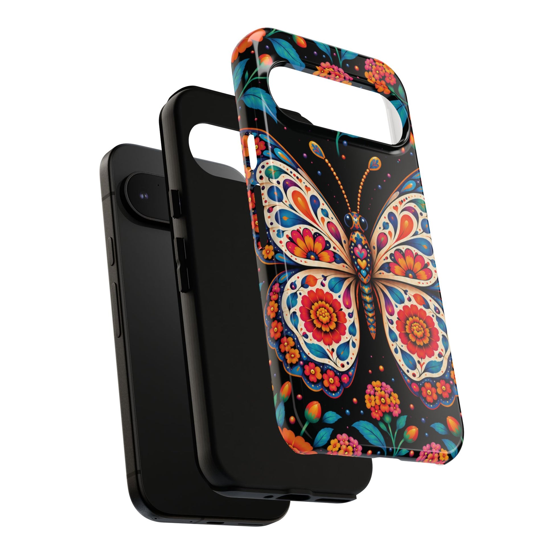 Vibrant Orange and Turquoise Calavera Butterfly Phone Case - Multicolor Phone Case
