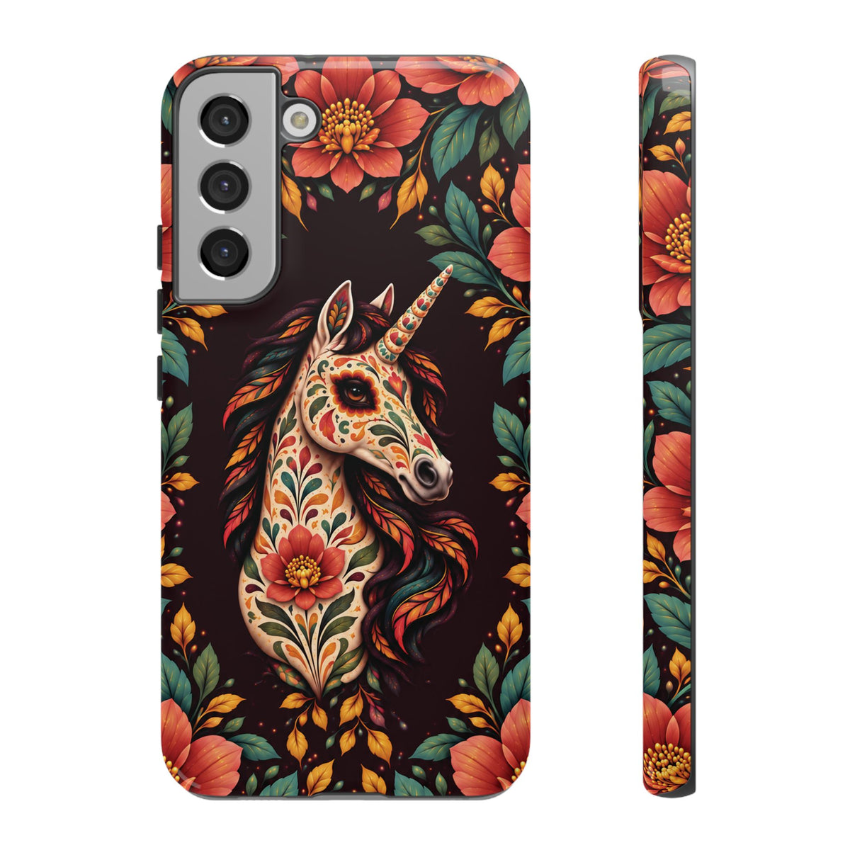 Elegant Terracotta and Teal Calavera Unicorn Phone Case - Phone Case - Samsung Galaxy S22 Plus / Glossy