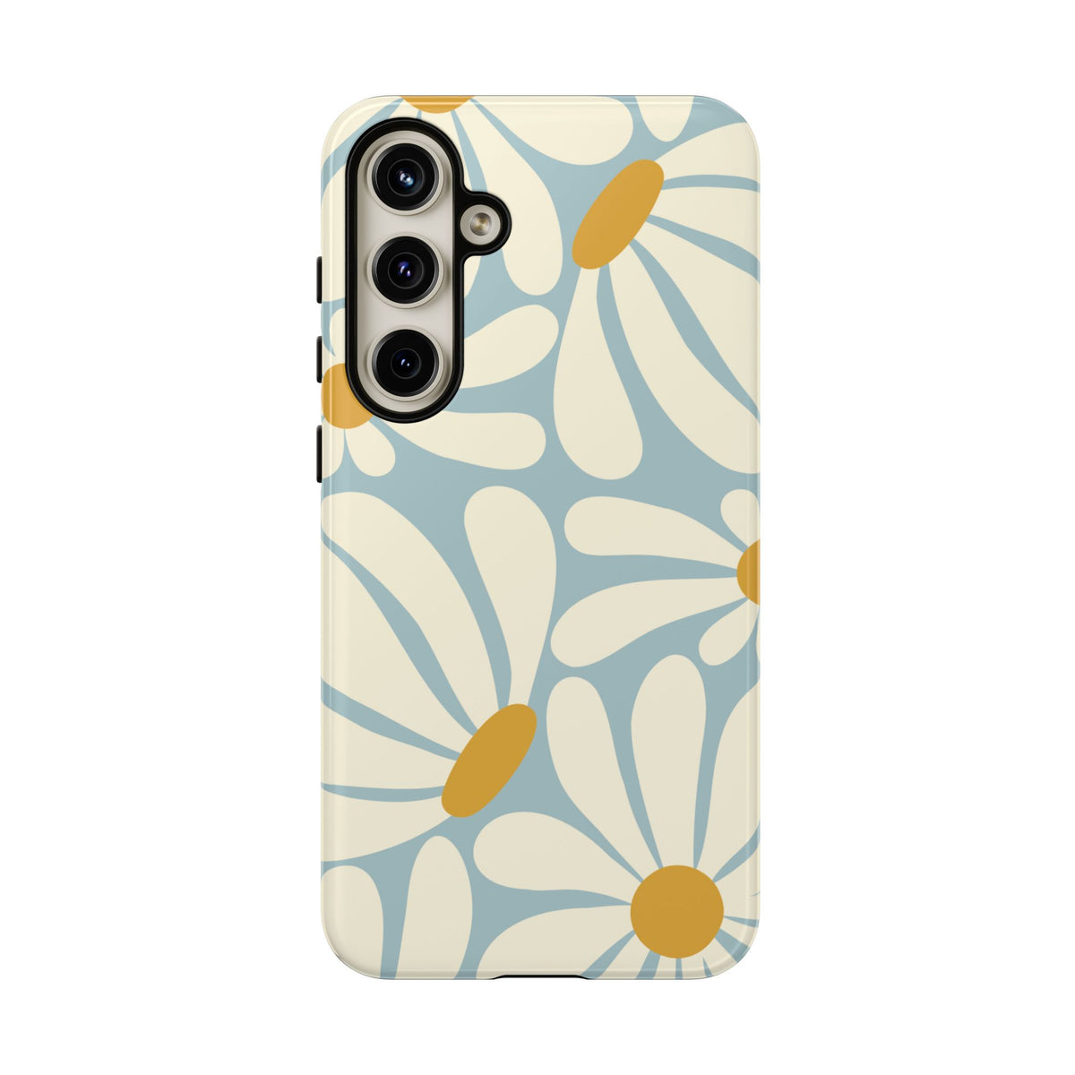 Retro Light Blue Daisy Pattern Phone Case - Blue Phone Case - Samsung Galaxy S24 Plus / Glossy