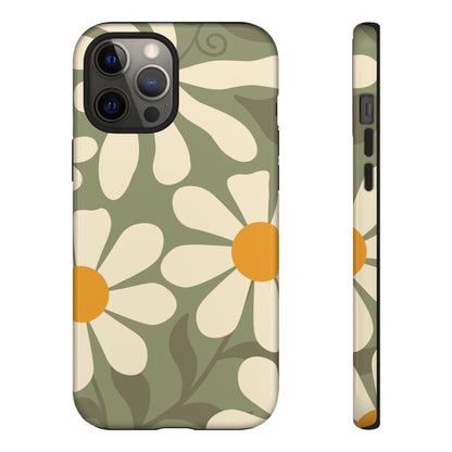 Retro Green Daisy Pattern #2 Phone Case - Green Phone Case - iPhone 12 Pro Max / Glossy