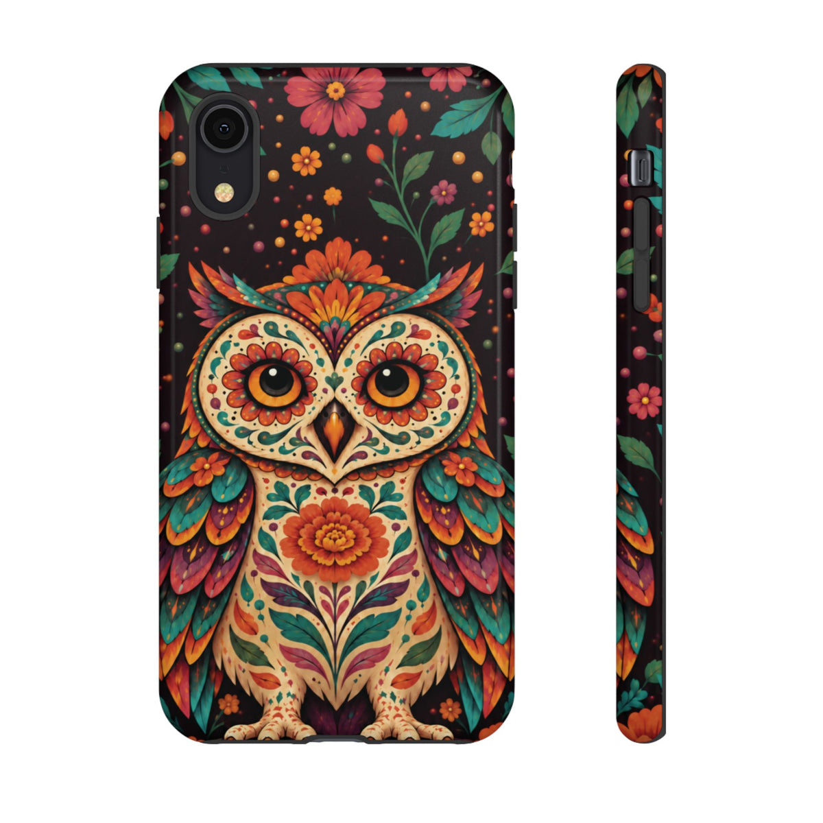 Vibrant Terracotta and Teal Calavera Owl Phone Case - Multicolor Phone Case - iPhone XR / Glossy