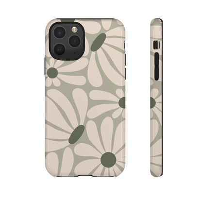 iPhone 11 Pro / Glossy Phone Case - ’Retro Cream & Green Daisy Pattern’ Phone Case