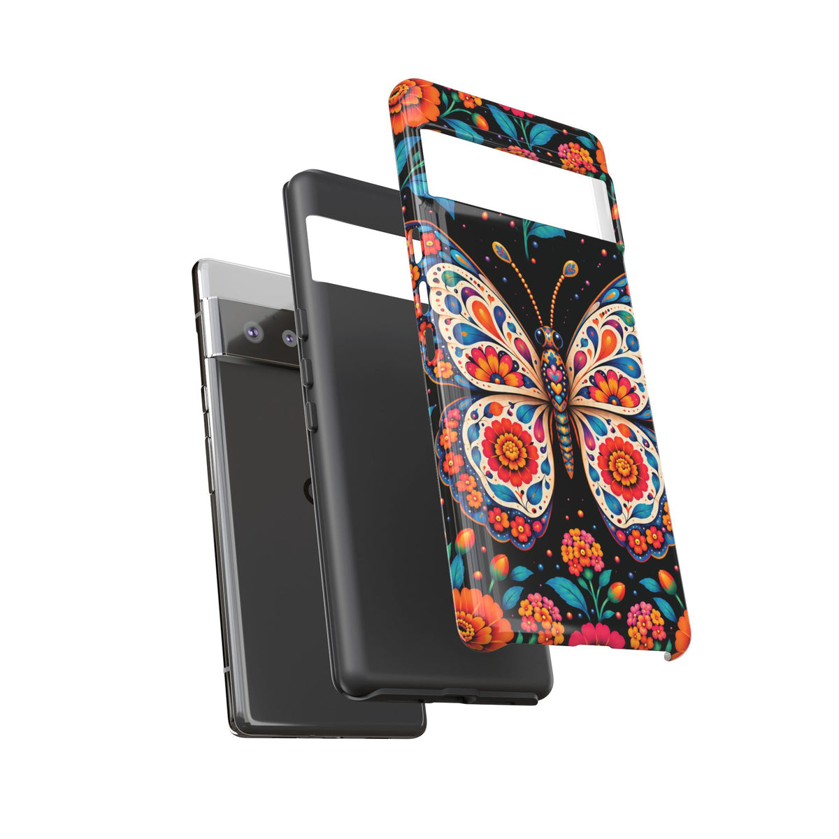 Vibrant Orange and Turquoise Calavera Butterfly Phone Case - Multicolor Phone Case