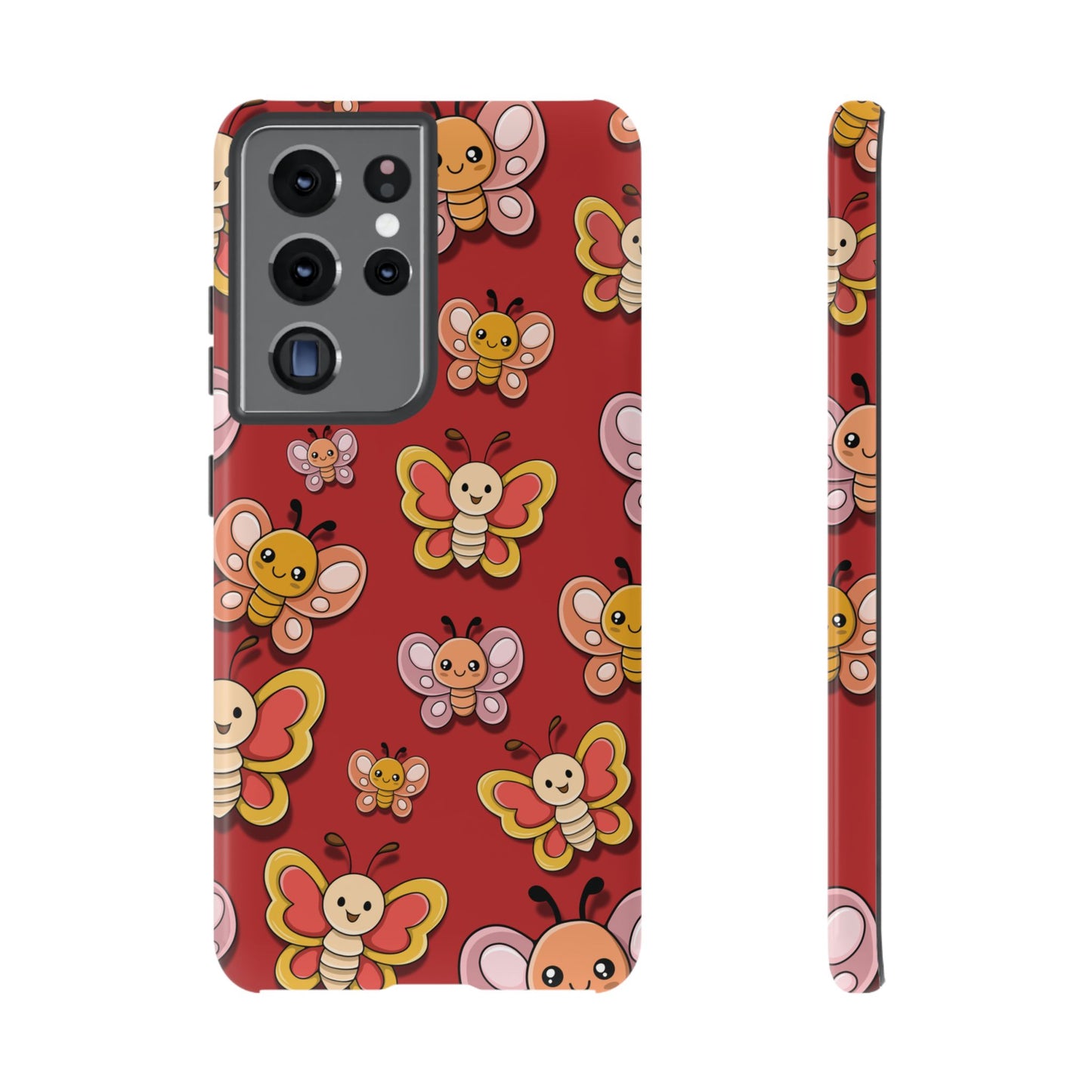 Samsung Galaxy S21 Ultra / Glossy Phone Case - Red Butterfly Sticker Design Phone Case