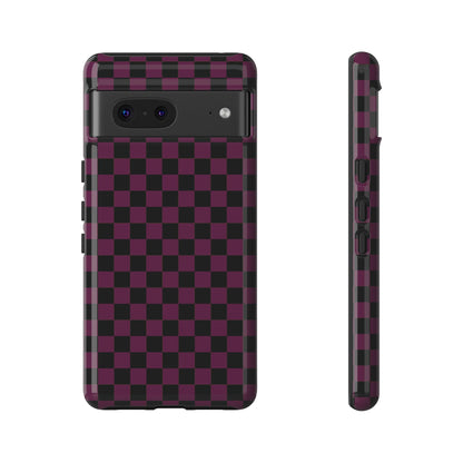 Google Pixel 7 / Glossy Phone Case - Trendy Plum & Black Small Checked Pattern Phone Case