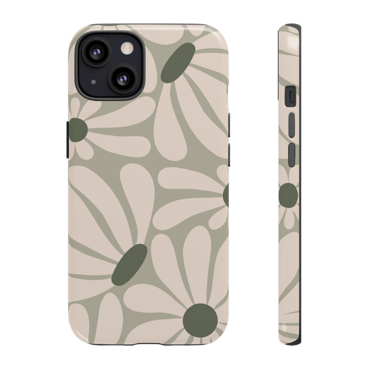 Retro Cream & Green Daisy Pattern Phone Case - White Phone Case - iPhone 13 / Glossy
