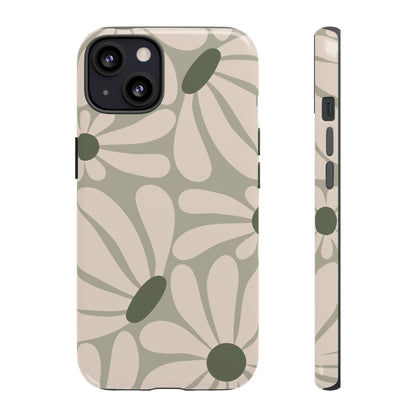Retro Cream & Green Daisy Pattern Phone Case - White Phone Case - iPhone 13 / Glossy