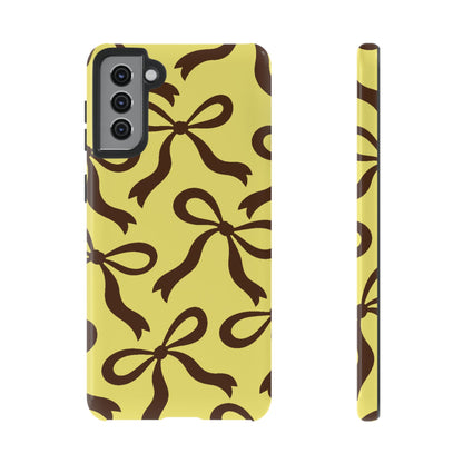 Bold Butter Yellow and Chocolate Brown Bow Pattern Phone Case - Yellow Phone Case - Samsung Galaxy S21 Plus / Glossy