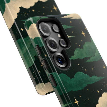 Illustrated Emerald Green Clouds & Stars Phone Case