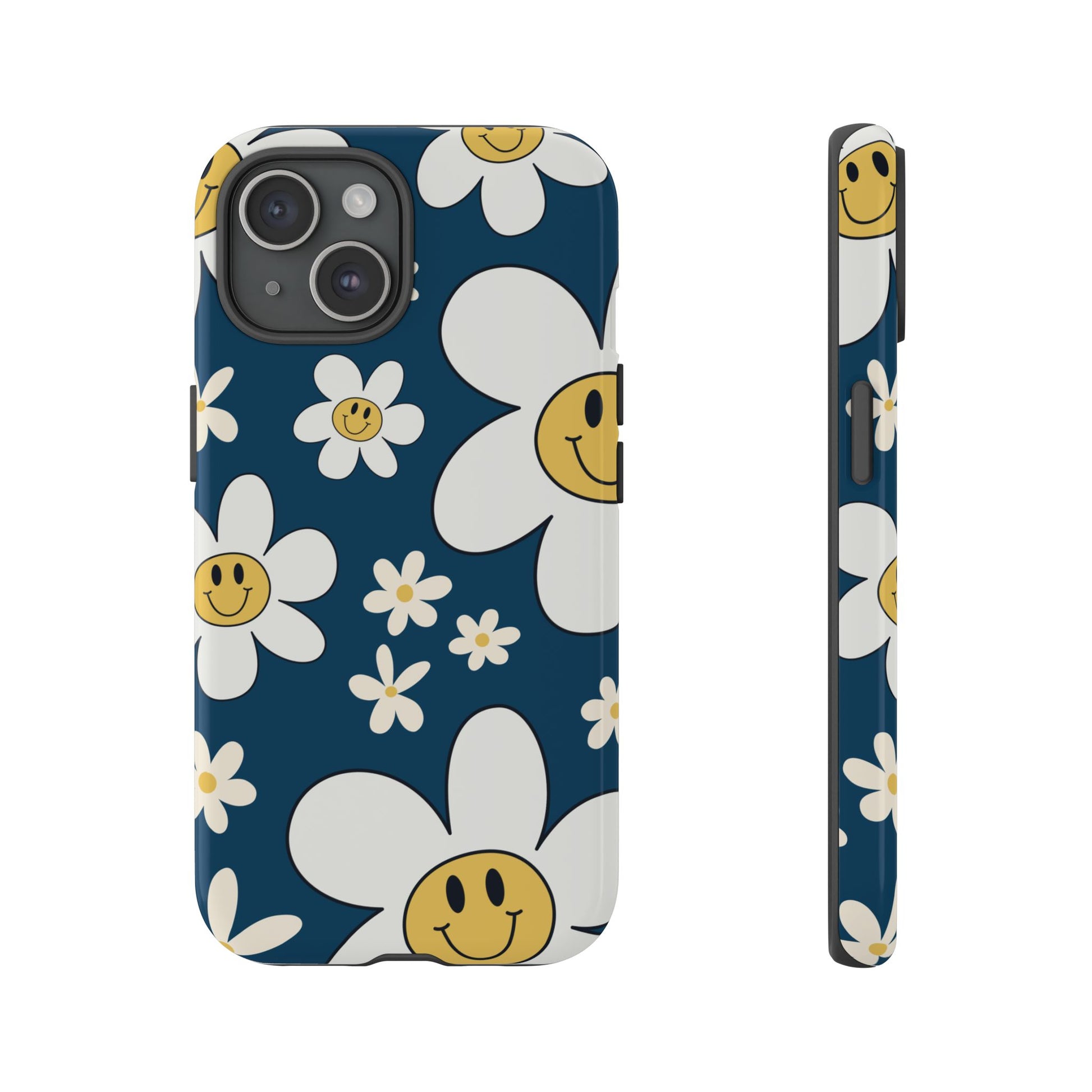 Fun Retro Daisy Pattern with Blue Background Phone Case - Blue Phone Case - iPhone 15 / Glossy