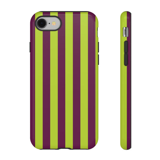 Trendy Neon Lime Green & Plum Stripe Pattern Phone Case - Green Phone Case - iPhone 8 / Glossy