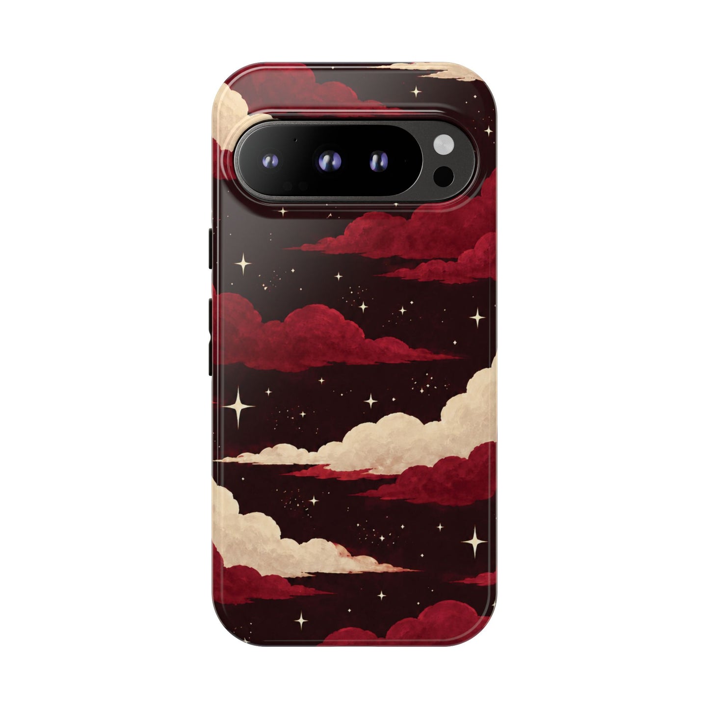 Illustrated Crimson Red Clouds & Stars Phone Case