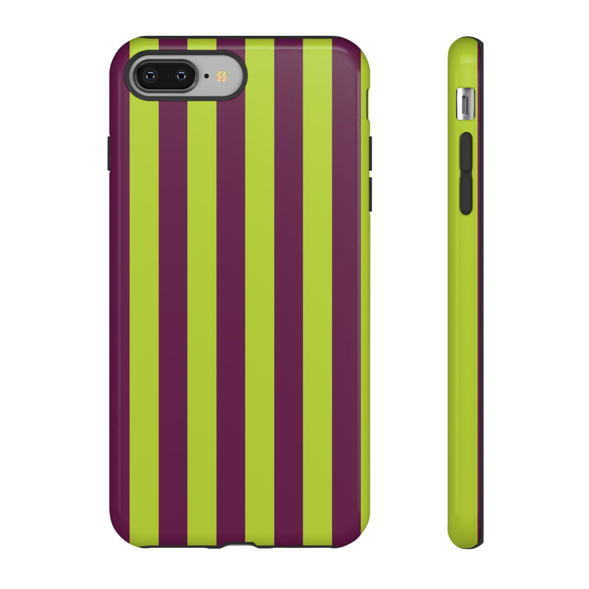 Trendy Neon Lime Green & Plum Stripe Pattern Phone Case - Green Phone Case - iPhone 8 Plus / Glossy