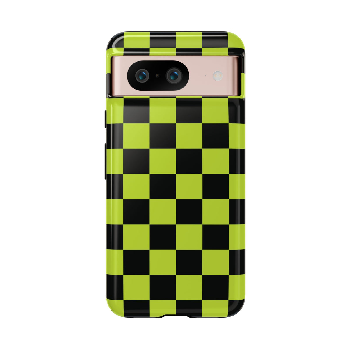 Trendy Neon Lime Green & Black Checked Pattern Phone Case - Green Phone Case - Google Pixel 8 / Glossy