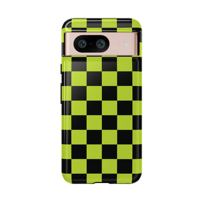 Trendy Neon Lime Green & Black Checked Pattern Phone Case - Green Phone Case - Google Pixel 8 / Glossy