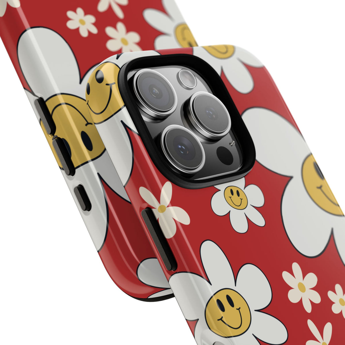 Fun Retro Daisy Pattern with Red Background Phone Case - Red Phone Case