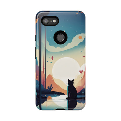 Stylised Cat & Moon Design Phone Case