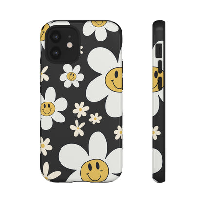 Fun Retro Daisy Pattern with Dark Grey Background Phone Case - Grey Phone Case - iPhone 12 Mini / Glossy