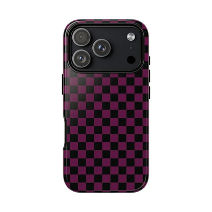 Phone Case - Trendy Plum & Black Small Checked Pattern Phone Case