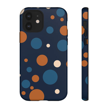 iPhone 12 / Glossy Phone Case - ’Bold Navy Blue & Orange / White Dot Pattern’ Phone Case