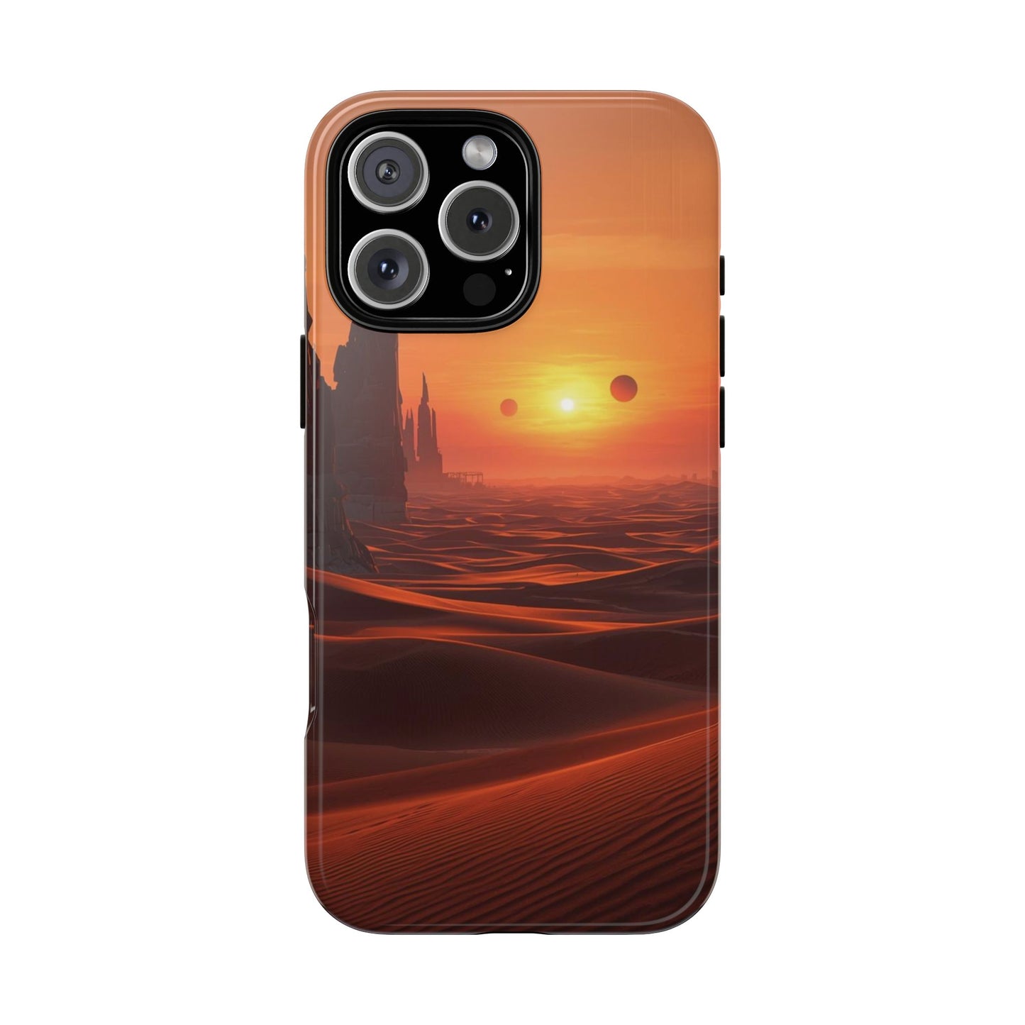 Twin Suns Desert World Sci-fi Phone Case - Orange Phone Case - iPhone 16 Pro Max / Glossy