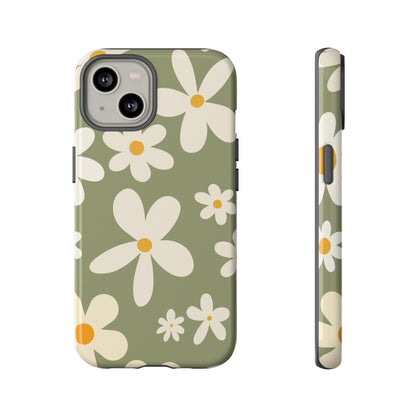 Chic Green Daisy Pattern Phone Case - Green Phone Case - iPhone 14 / Glossy