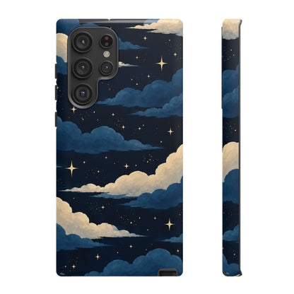 Illustrated Navy Blue Clouds & Stars Phone Case