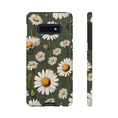 Samsung Galaxy S10E / Glossy Phone Case - Boho Chic Daisies Floral Pattern ’White & Green’ Phone Case