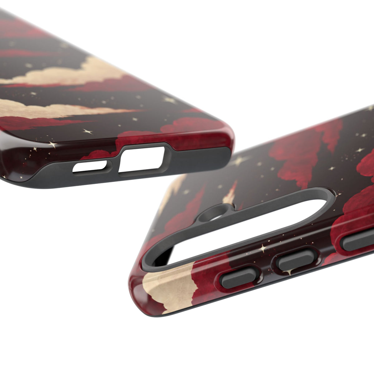 Illustrated Crimson Red Clouds & Stars Phone Case