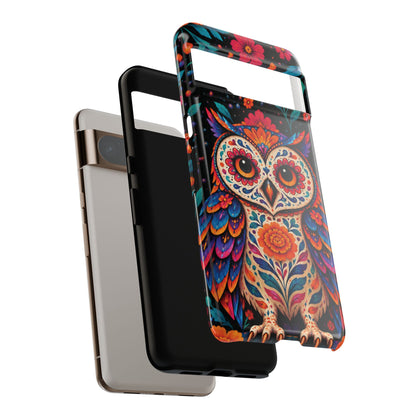 Vibrant Orange and Turquoise Calavera Owl Phone Case - Multicolor Phone Case